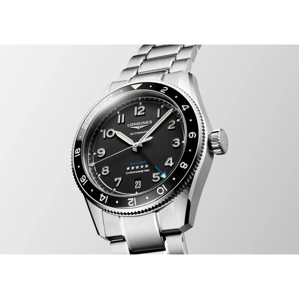 Longines Spirit Zulu 39mm Black Dial Ceramic Case Steel Bracelet Watch