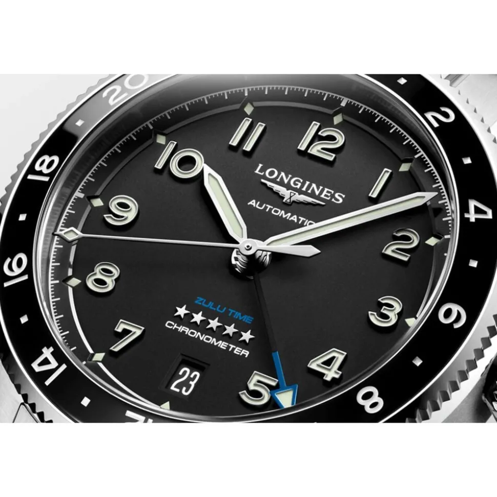 Longines Spirit Zulu 39mm Black Dial Ceramic Case Steel Bracelet Watch