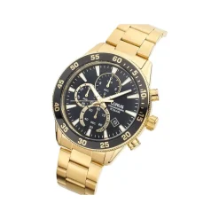 Lorus Quartz Chronograph 45mm Black Dial Gold Tone Steel Bracelet Watch