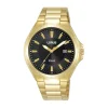 Lorus Quartz Gents 40mm Black Sunray Dial Gold Tone Steel Bracelet Watch