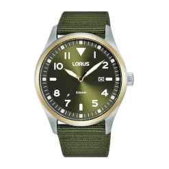 Lorus Quartz Gents 42mm Green Dial Gold Tone Steel Case Strap Watch