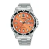 Lorus Quartz Gents 42mm Orange 'Seigaiha-mon' Dial Black Bezel Steel Bracelet Watch