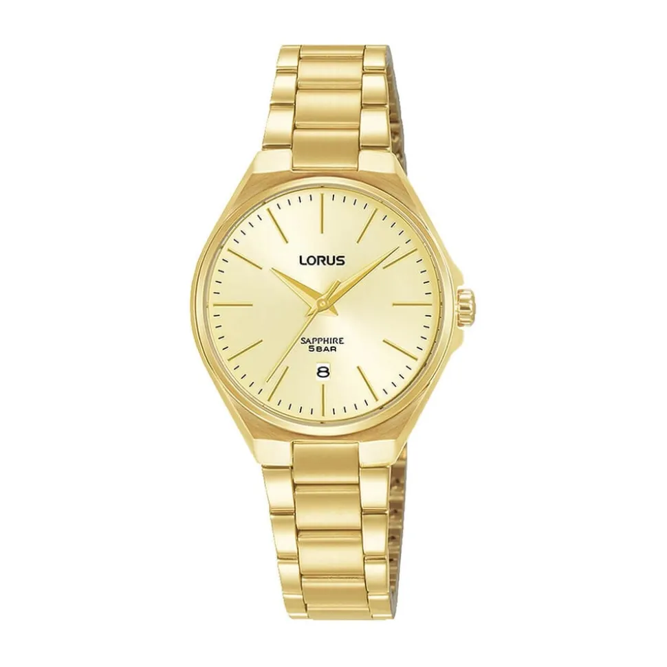 Lorus Quartz Ladies 28mm Champagne Dial Gold Tone Steel Bracelet Watch