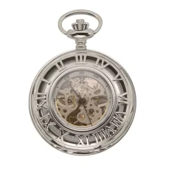 Mount Royal Half Hunter Skeleton Dial Silver Plated Open Roman Numerals Pocket Watch