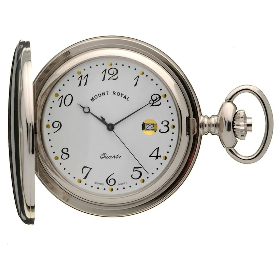 Mount Royal White Dial Chrome-Plated Pocket Watch