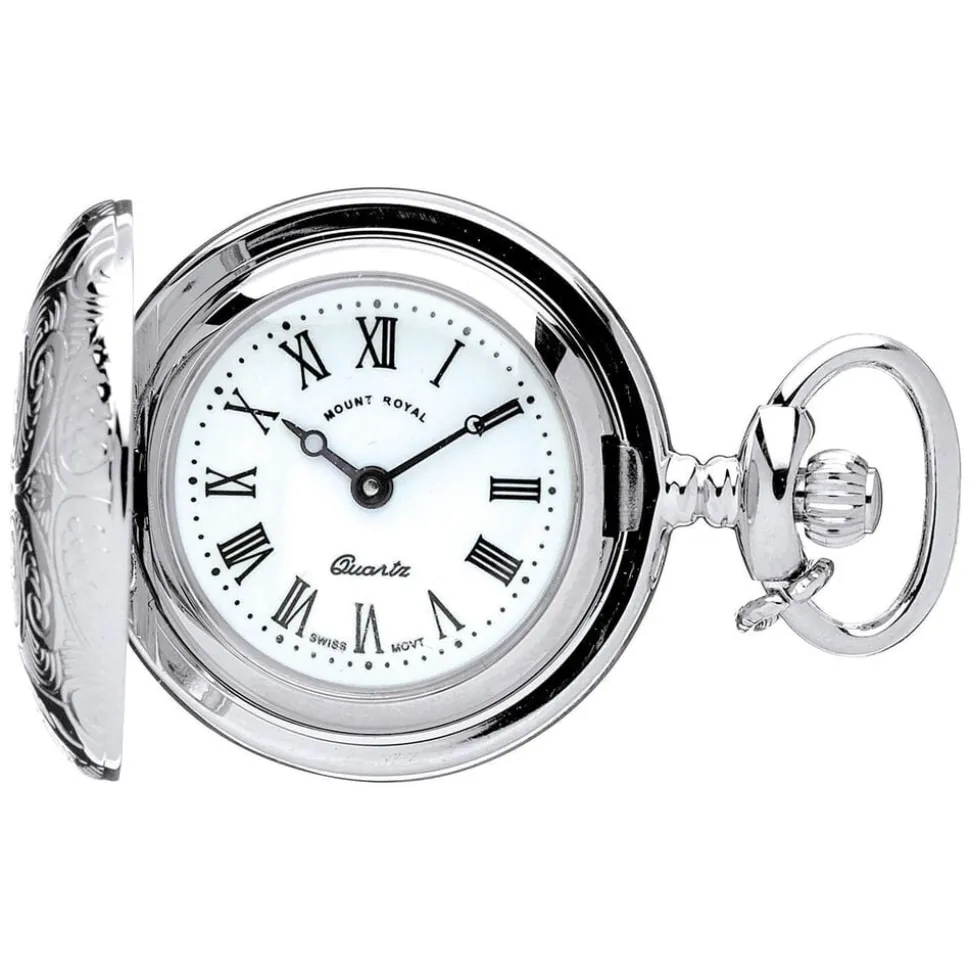 Mount Royal White Roman Numerals Dial Engraved Full Hunter Case Pendant Pocket Watch