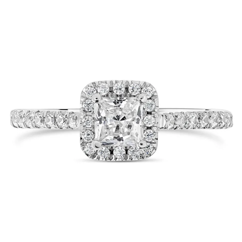 Northern Star 0.80ct Diamond Halo Stone Shoulders 18ct White Gold Ring