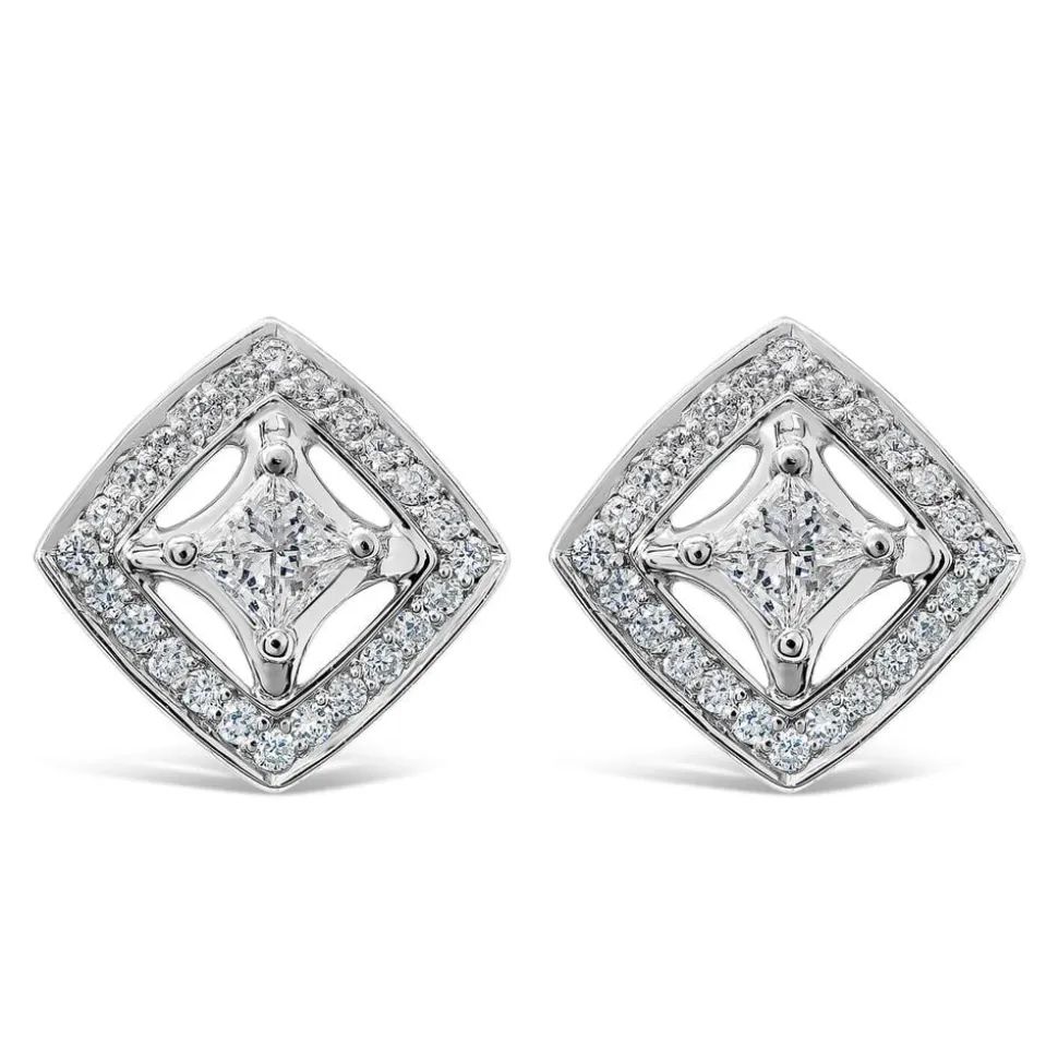 Northern Star 0.32ct Diamond Halo 18ct White Gold Open Stud Earrings