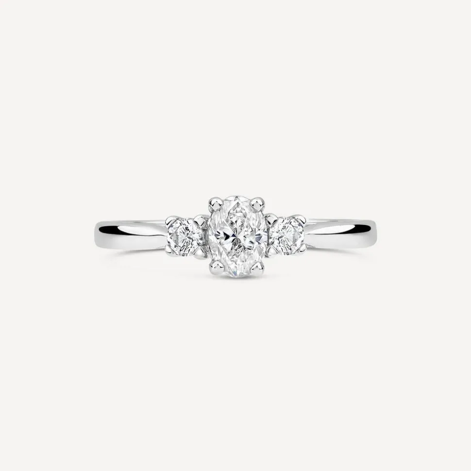 Northern Star 0.55ct Diamond Three Stones Oval Centre & Round Sides Platinum Ring