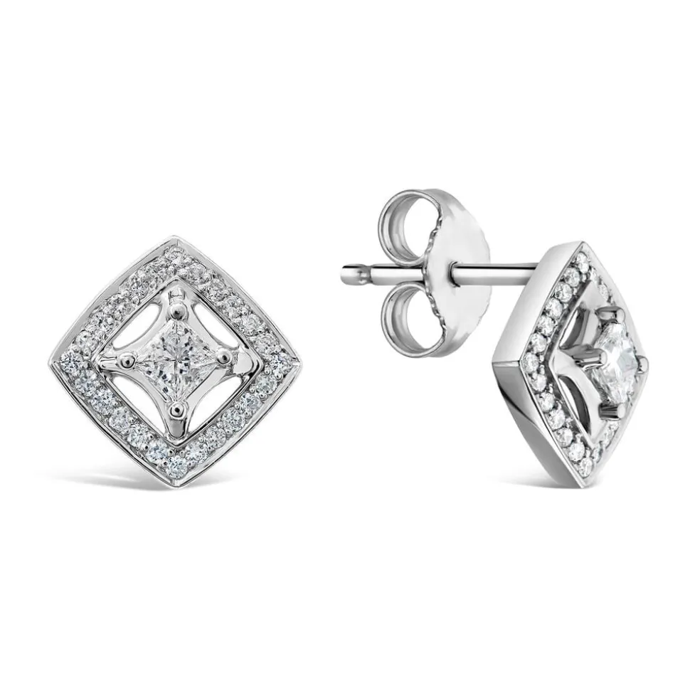 Northern Star 0.32ct Diamond Halo 18ct White Gold Open Stud Earrings