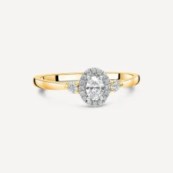 Northern Star 0.40ct Diamond Oval Halo & Sides 18ct Yellow Gold Ring