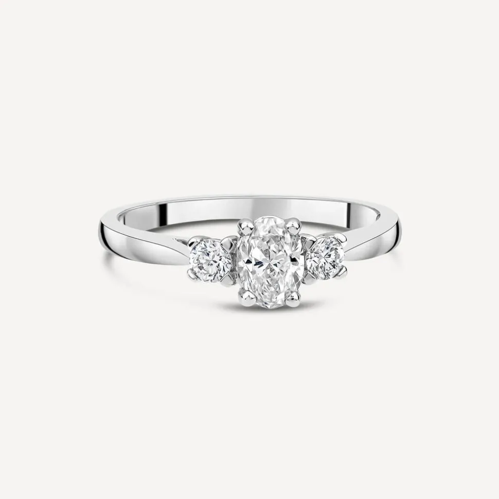 Northern Star 0.55ct Diamond Three Stones Oval Centre & Round Sides Platinum Ring