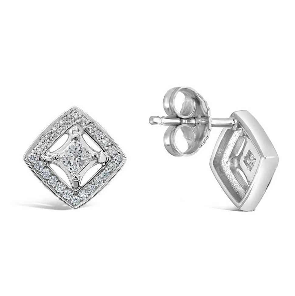 Northern Star 0.32ct Diamond Halo 18ct White Gold Open Stud Earrings