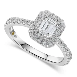 Northern Star 0.75ct Emerald Cut Diamond Double Halo 18ct White Gold Ring