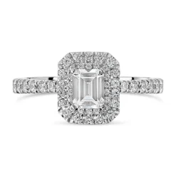 Northern Star 0.75ct Emerald Cut Diamond Double Halo 18ct White Gold Ring