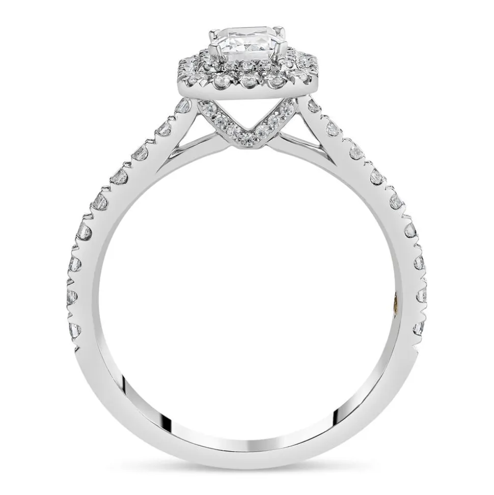 Northern Star 0.75ct Emerald Cut Diamond Double Halo 18ct White Gold Ring