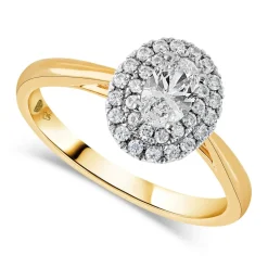 Northern Star 0.50ct Oval Diamond Double Halo 18ct Yellow Gold Ring