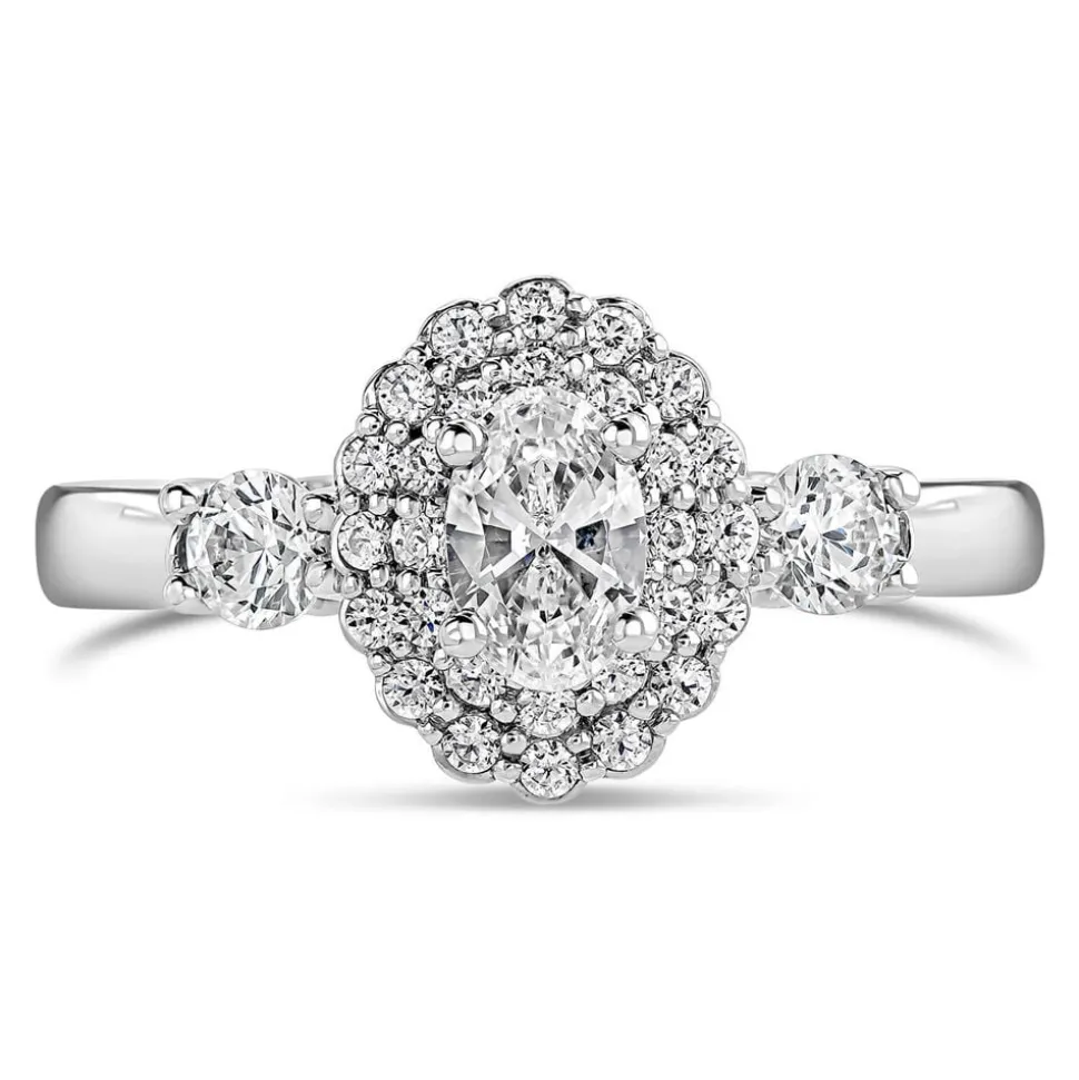 Northern Star 0.85ct Oval Diamond Double Halo 18ct White Gold Ring