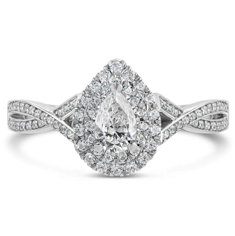 Northern Star 0.70ct Pear Diamond Twisted Shoulders 18ct White Gold Ring