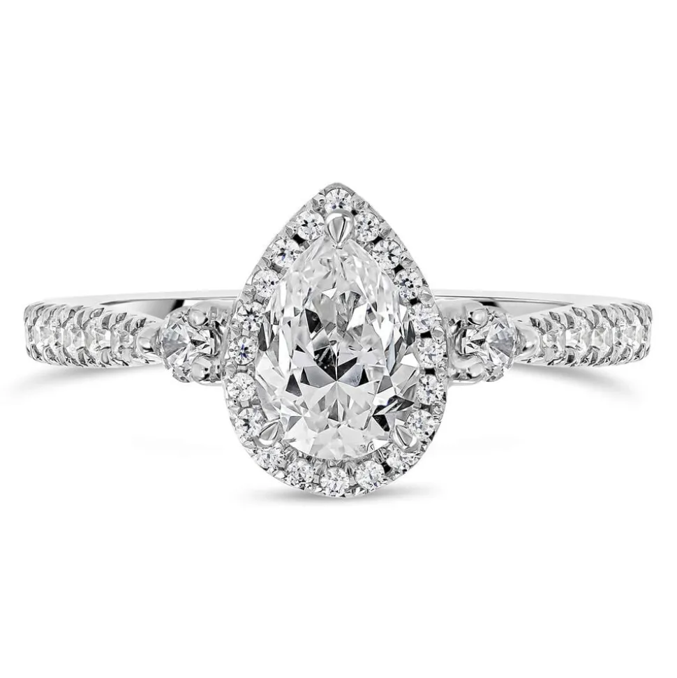 Northern Star 0.85ct Pear Halo Diamond Shoulders 18ct White Gold Ring