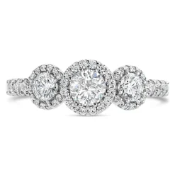 Northern Star 1.0ct Three Diamonds 18ct White Gold Halo & Pave Diamond Shoulder Ring