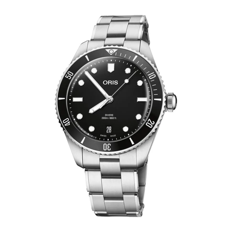 Oris Divers Date 39mm Black Dial Stainless Steel Bracelet & Black Rubber Strap Watch