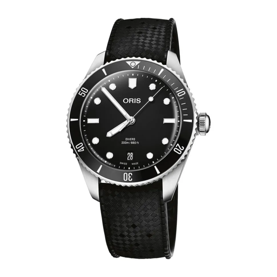 Oris Divers Date 39mm Black Dial Stainless Steel Bracelet & Black Rubber Strap Watch