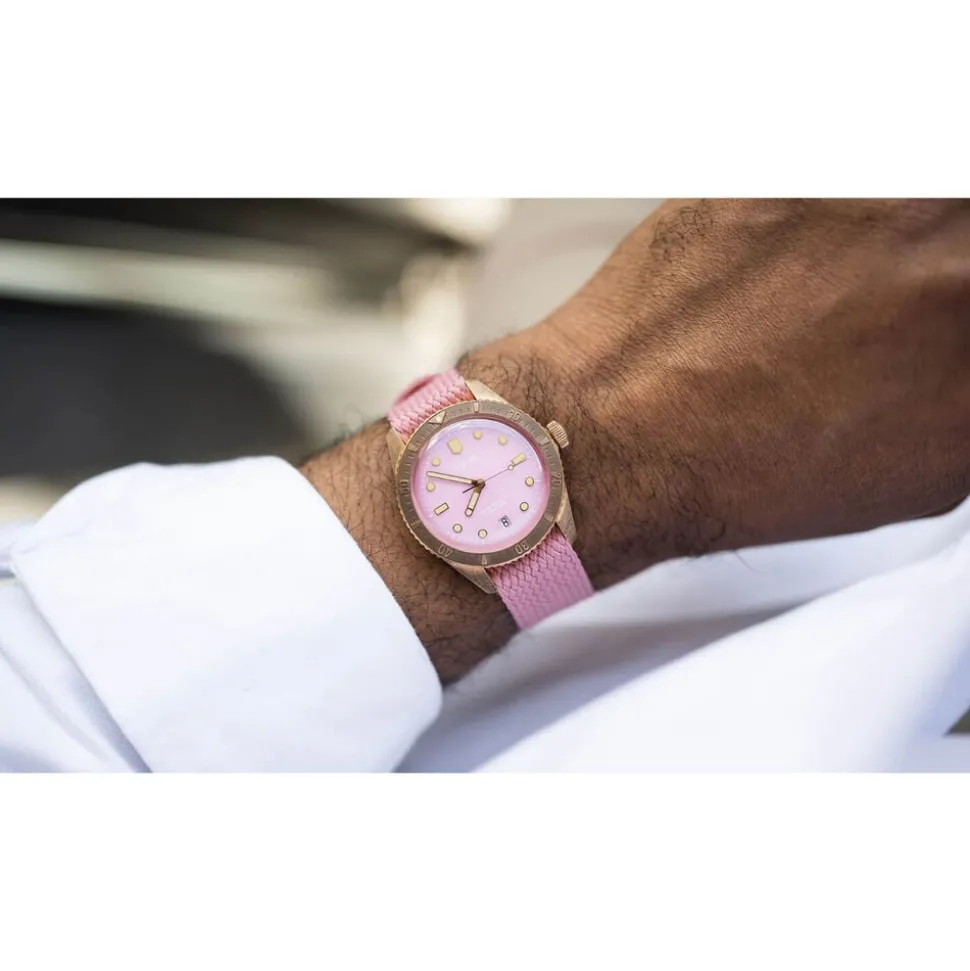Oris Divers Sixty-Five 38mm Pink Dial Perlon Strap Watch