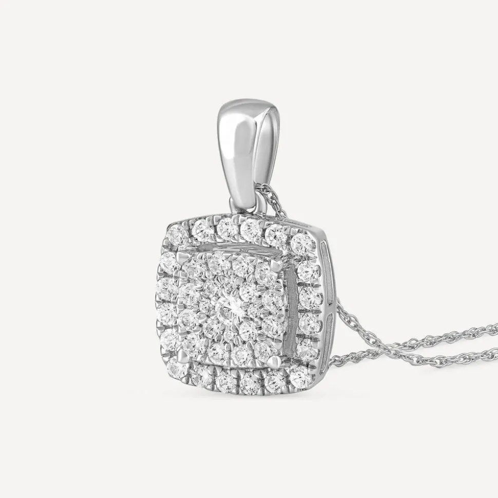 Platinum 0.50 Carat Square Cluster Halo Pendant