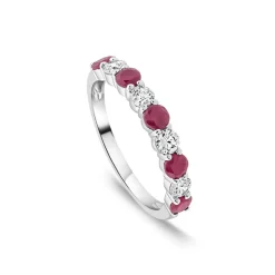 Platinum 9 Stones Ruby & 0.38ct Diamond Band Ring