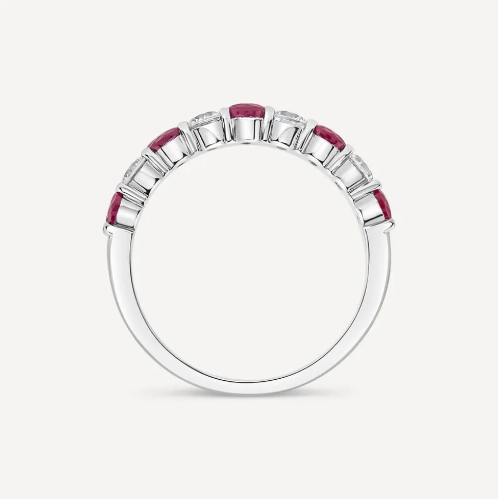 Platinum 9 Stones Ruby & 0.38ct Diamond Band Ring