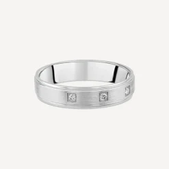 Platinum 0.08ct Diamond 3 Stone Matte Men's Wedding Ring