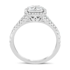 Platinum 1.00CT Diamond Cushion Cluster Split Shoulder Ring