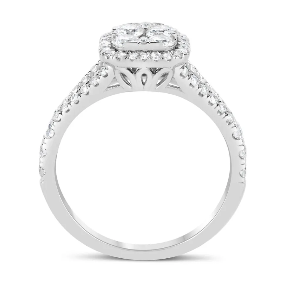 Platinum 1.00CT Diamond Cushion Cluster Split Shoulder Ring