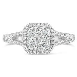 Platinum 1.00CT Diamond Cushion Cluster Split Shoulder Ring
