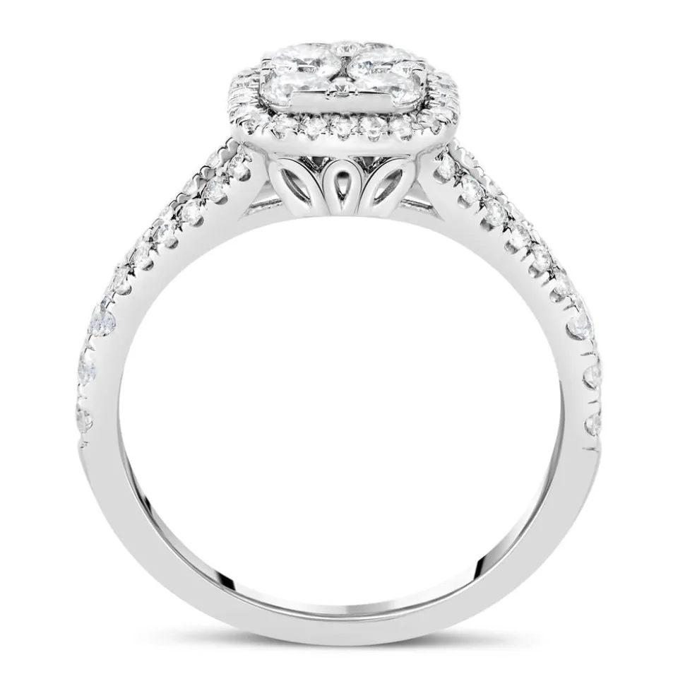 Platinum 1.00CT Diamond Cushion Cluster Split Shoulder Ring