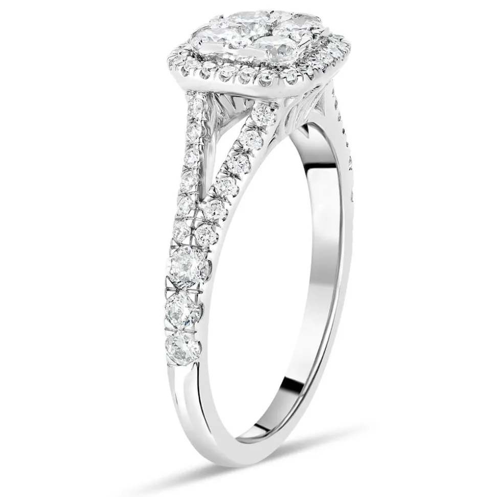 Platinum 1.00CT Diamond Cushion Cluster Split Shoulder Ring