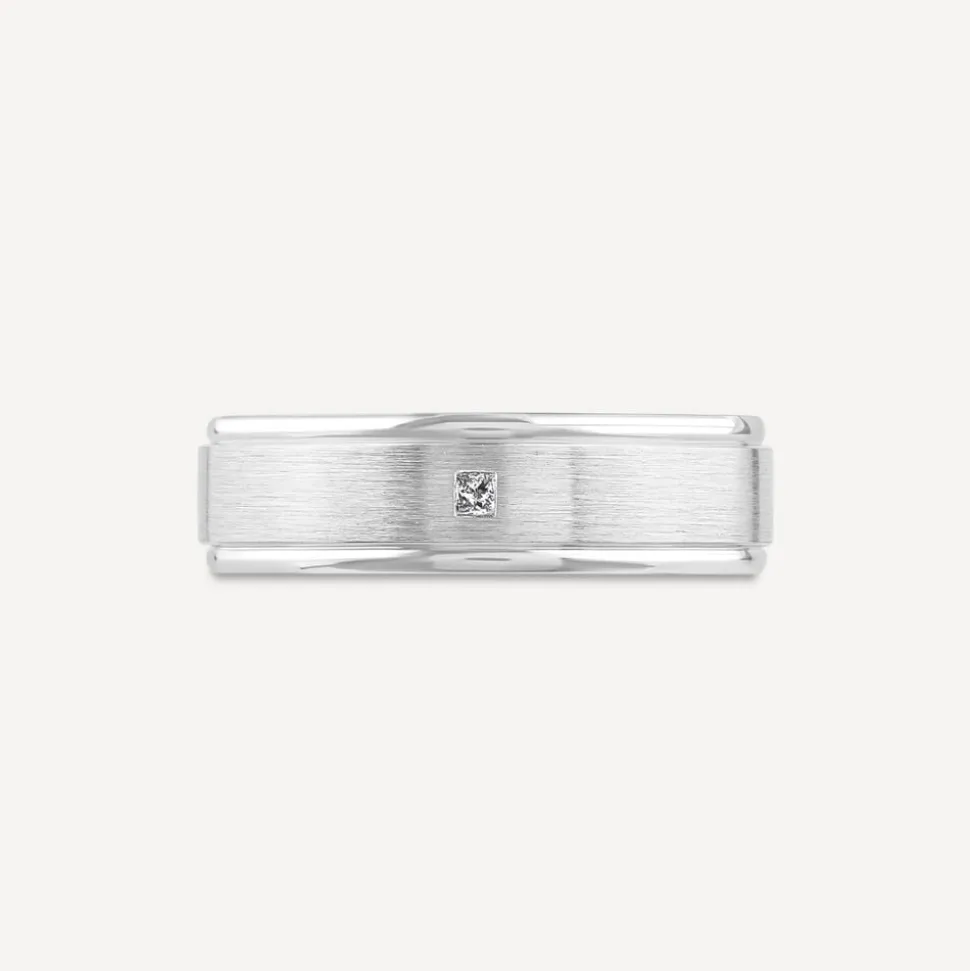 Platinum 0.05ct Diamond Princess Cut Polished Men's Wedding Ring