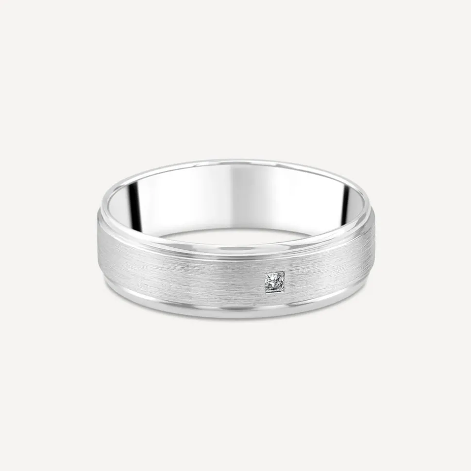 Platinum 0.05ct Diamond Princess Cut Polished Men's Wedding Ring