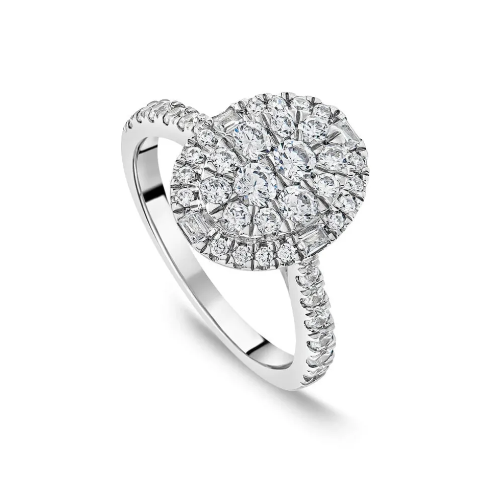 Platinum 1ct Oval Cluster Diamond & Shoulders Engagement Ring