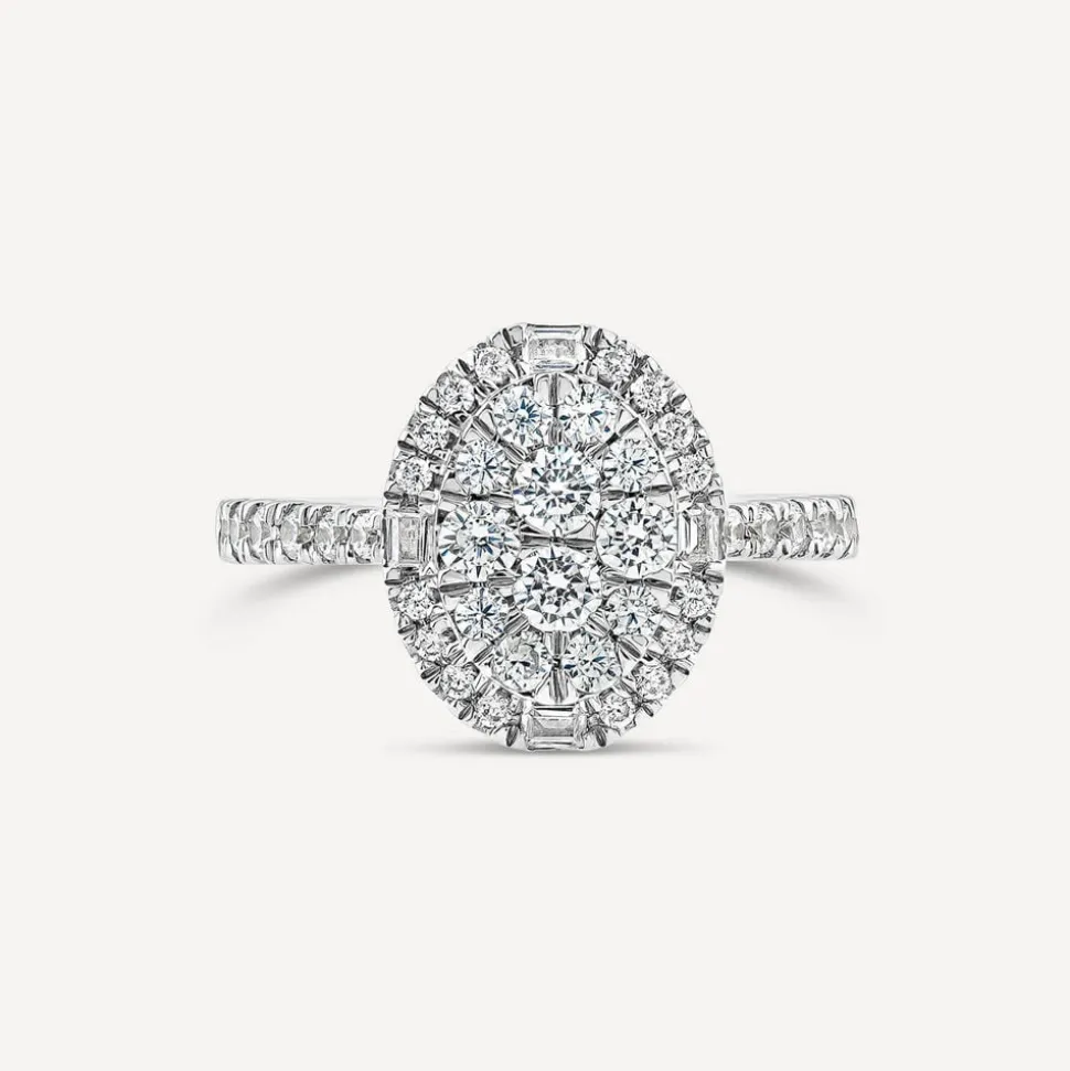 Platinum 1ct Oval Cluster Diamond & Shoulders Engagement Ring
