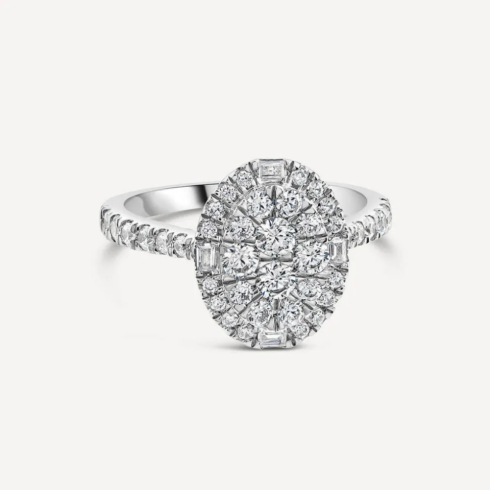 Platinum 1ct Oval Cluster Diamond & Shoulders Engagement Ring
