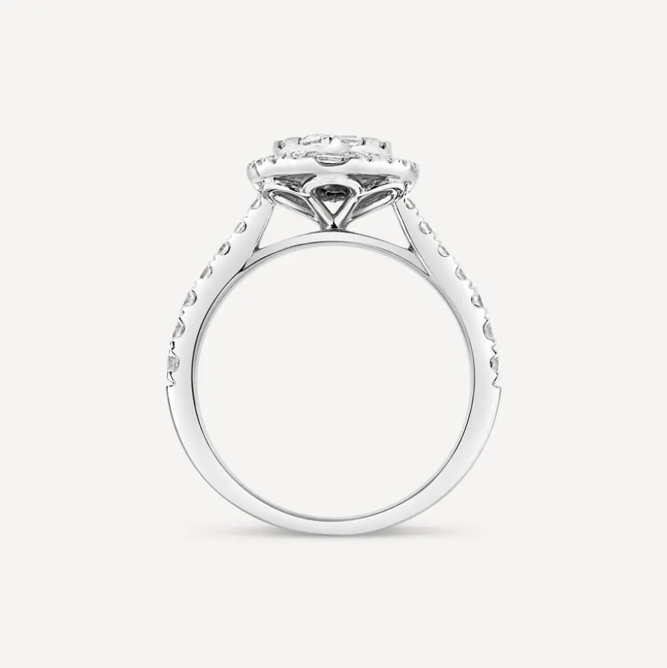 Platinum 1ct Oval Cluster Diamond & Shoulders Engagement Ring