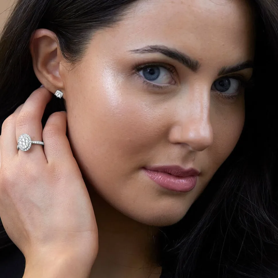 Platinum 1ct Oval Cluster Diamond & Shoulders Engagement Ring
