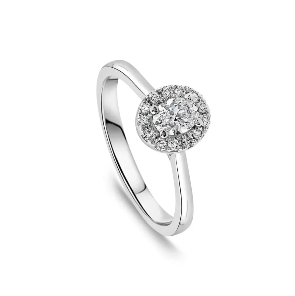 Platinum 0.40ct Oval Halo Classic Diamond Engagement Ring