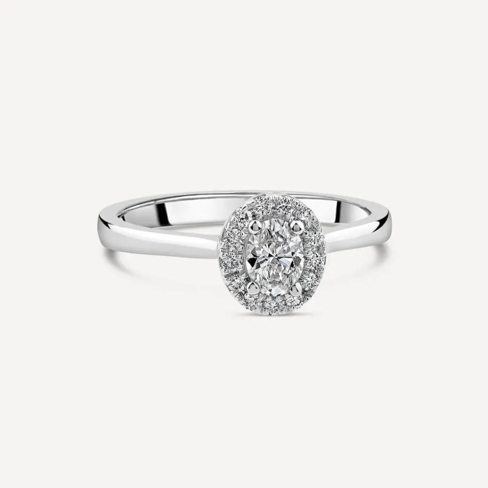 Platinum 0.40ct Oval Halo Classic Diamond Engagement Ring