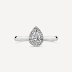 Platinum 0.40ct Pear Diamond Halo Classic Engagement Ring