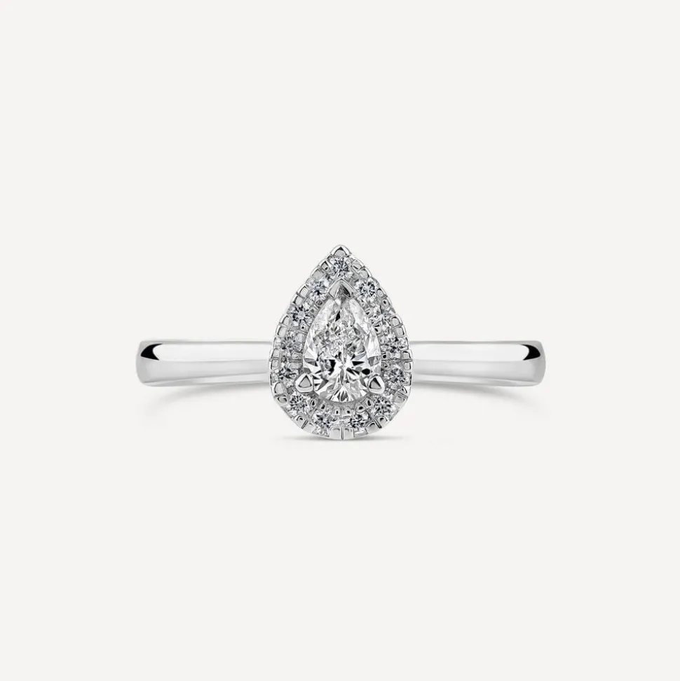 Platinum 0.40ct Pear Diamond Halo Classic Engagement Ring