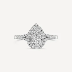 Platinum 0.37ct Pear Diamond Cluster Open Diamond Shoulders Ring