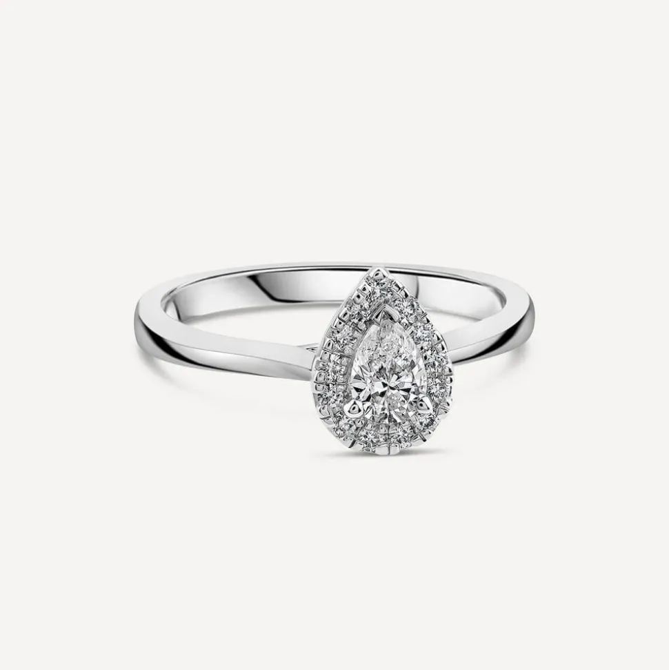 Platinum 0.40ct Pear Diamond Halo Classic Engagement Ring